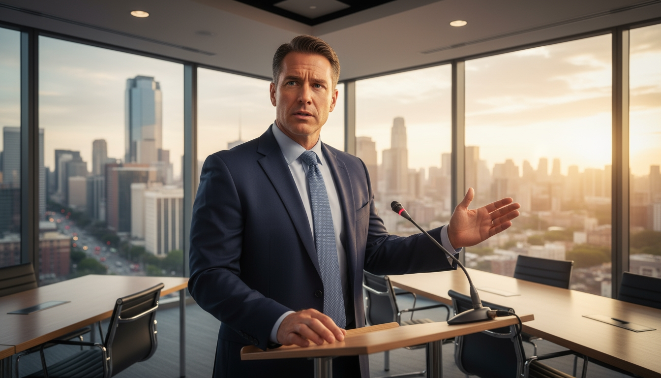 Executive delivering remarks at a federal event