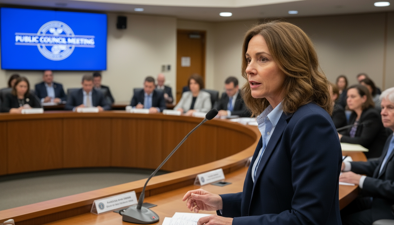 Professional speaker addressing a government audience from podium